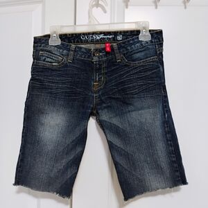 GUESS Jeans Dark Wash Denim Bermuda Shorts - Blue